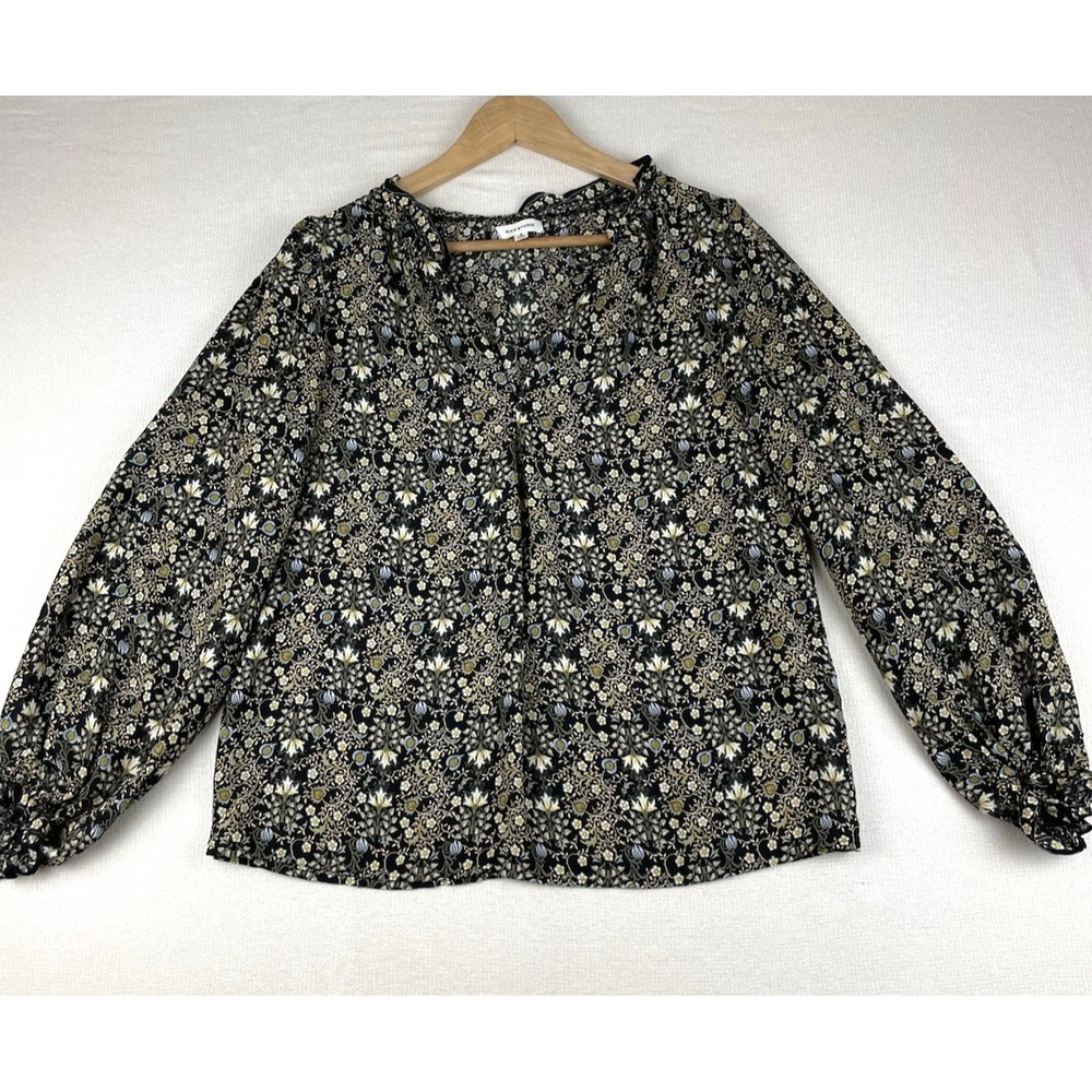 Max Studio Woman's Floral Blouse Top Size Small Long‎ Sleeve Boho V-Neck Ruffle